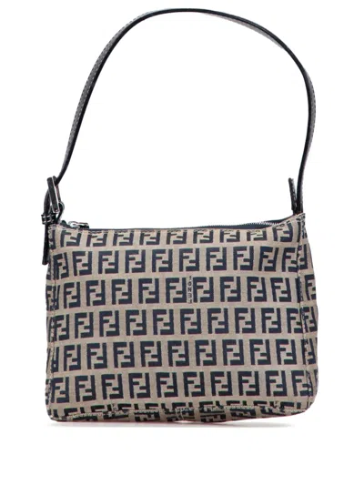 Pre-owned Fendi 2000-2010 Zucchino Canvas Pochette Shoulder Bag In Brown