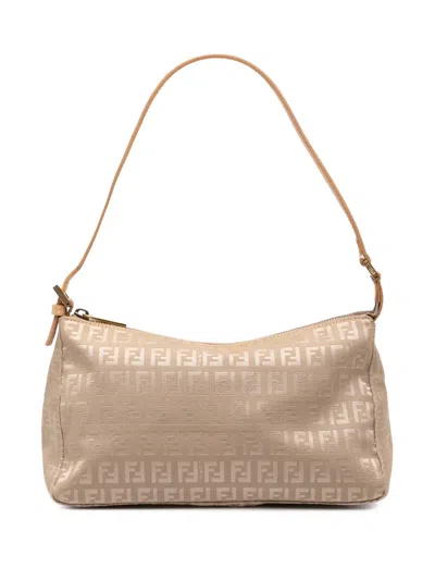 Pre-owned Fendi 2000-2010 Zucchino Canvas Pochette Shoulder Bag In Brown