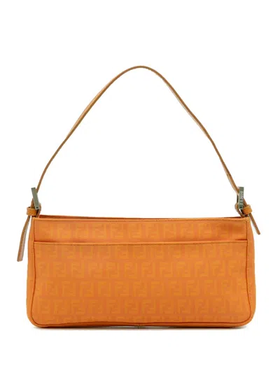 Pre-owned Fendi 2000-2010 Zucchino Canvas Pochette Shoulder Bag In Orange