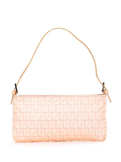 Pre-owned Fendi 2000-2010 Zucchino Canvas Pochette Shoulder Bag In Pink