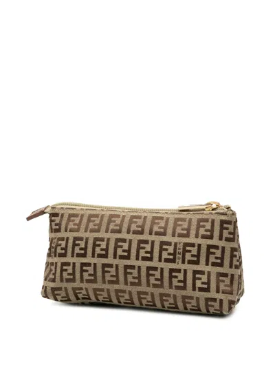 Pre-owned Fendi 2000-2010 Zucchino Canvas Pouch In Brown