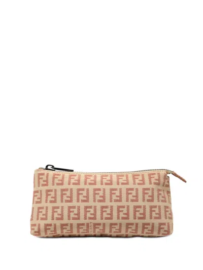 Pre-owned Fendi 2000-2010 Zucchino Canvas Pouch In Brown