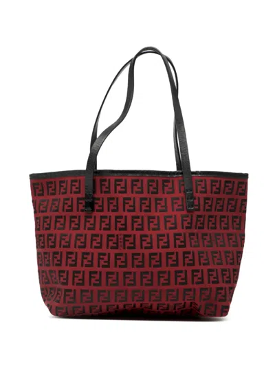 Pre-owned Fendi 2000-2010 Zucchino Canvas Roll Tote Bag In Red