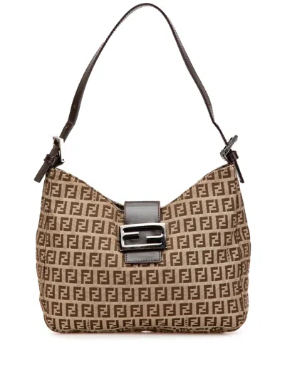 Pre-owned Fendi 2000-2010 Zucchino Canvas Shoulder Bag In Brown