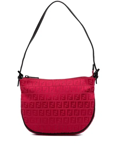 Pre-owned Fendi 2000-2010 Zucchino Canvas Shoulder Bag In Red