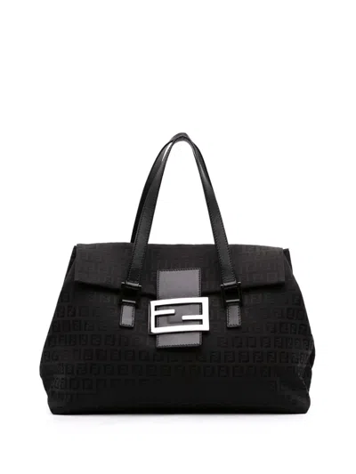 Pre-owned Fendi 2000-2010 Zucchino Canvas Shoulder Bag In Black