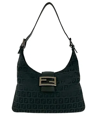 Pre-owned Fendi 2000-2010 Zucchino Canvas Shoulder Bag In Black