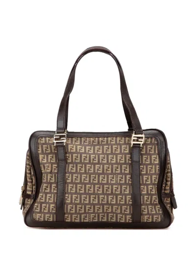 Pre-owned Fendi 2000-2010 Zucchino Canvas Shoulder Bag In Brown