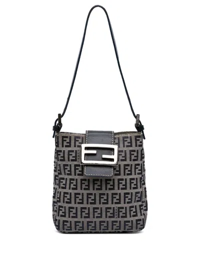 Pre-owned Fendi 2000-2010 Zucchino Canvas Shoulder Bag In Gray