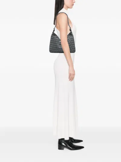 Pre-owned Fendi 2000-2010 Zucchino Canvas Shoulder Bag In Gray