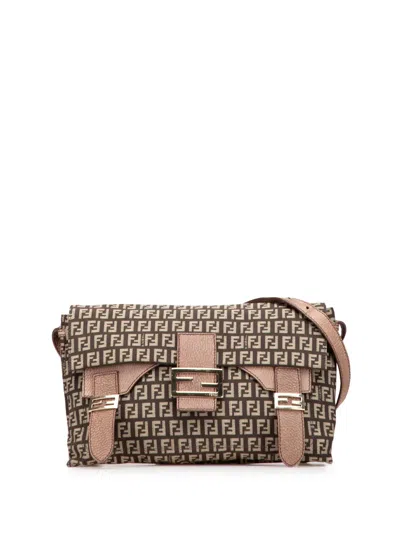 Pre-owned Fendi 2000-2010 Zucchino Canvas Sweety Crossbody Bag In Brown