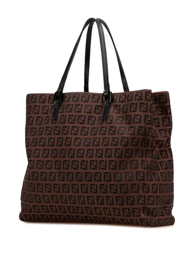 Pre-owned Fendi 2000-2010 Zucchino Canvas Tote Bag In Brown