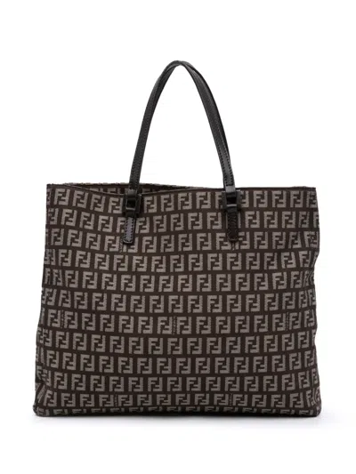 Pre-owned Fendi 2000-2010 Zucchino Canvas Tote Bag In Brown