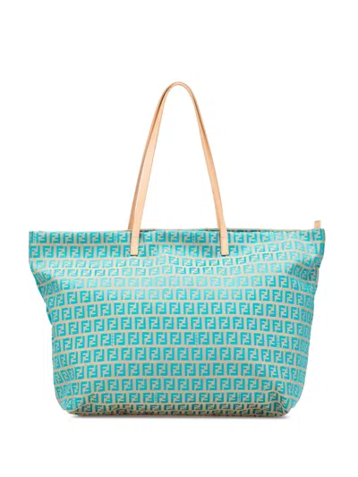 Pre-owned Fendi 2000-2010 Zucchino Canvas Tote Bag In Blue