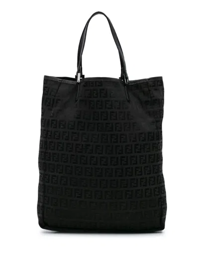 Pre-owned Fendi 2000-2010 Zucchino Canvas Tote Bag In Black