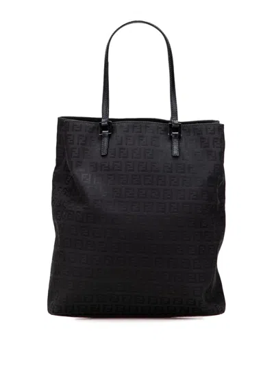 Pre-owned Fendi 2000-2010 Zucchino Canvas Tote Bag In Black
