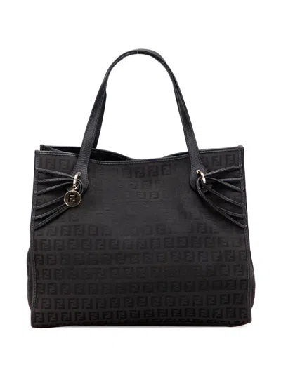 Pre-owned Fendi 2000-2010 Zucchino Canvas Tote Bag In Black