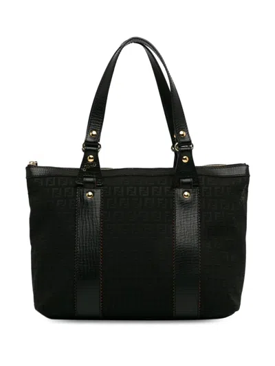 Pre-owned Fendi 2000-2010 Zucchino Canvas Tote Bag In Black