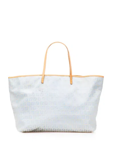 Pre-owned Fendi 2000-2010 Zucchino Canvas Tote Bag In Blue