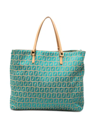 Pre-owned Fendi 2000-2010 Zucchino Canvas Tote Bag In Blue