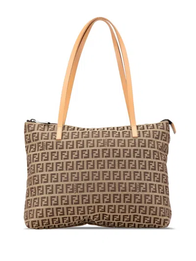 Pre-owned Fendi 2000-2010 Zucchino Canvas Tote Bag In Brown