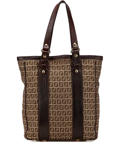 Pre-owned Fendi 2000-2010 Zucchino Canvas Tote Bag In Brown