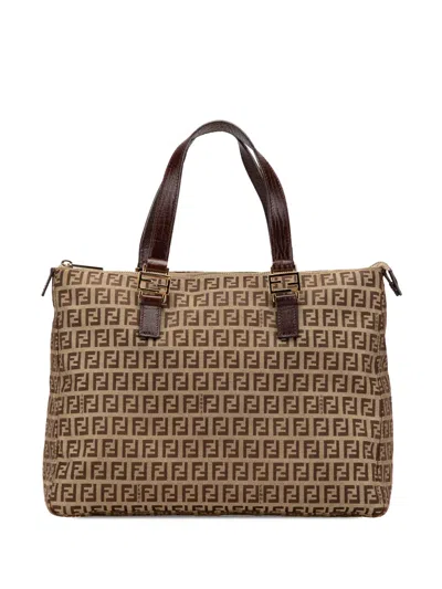 Pre-owned Fendi 2000-2010 Zucchino Canvas Tote Bag In Brown