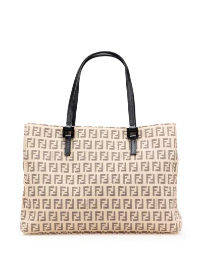 Pre-owned Fendi 2000-2010 Zucchino Canvas Tote Bag In Brown