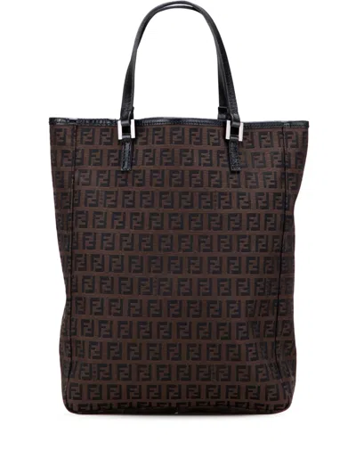 Pre-owned Fendi 2000-2010 Zucchino Canvas Tote Bag In Brown
