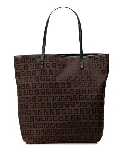Pre-owned Fendi 2000-2010 Zucchino Canvas Tote Bag In Brown
