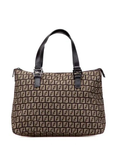 Pre-owned Fendi 2000-2010 Zucchino Canvas Tote Bag In Brown