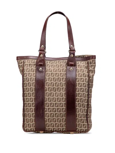 Pre-owned Fendi 2000-2010 Zucchino Canvas Tote Bag In Brown