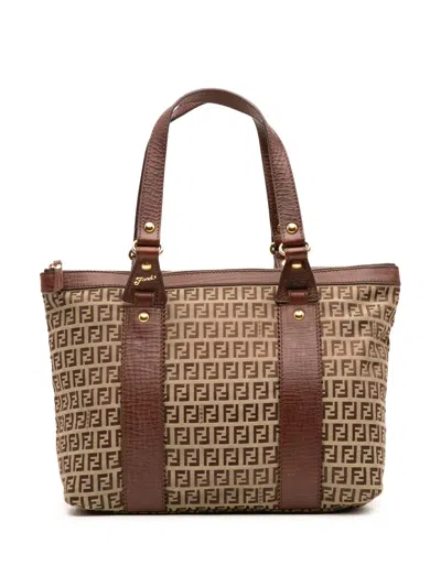Pre-owned Fendi 2000-2010 Zucchino Canvas Tote Bag In Brown