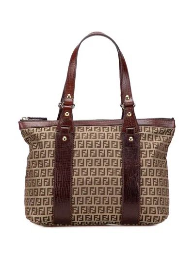 Pre-owned Fendi 2000-2010 Zucchino Canvas Tote Bag In Brown