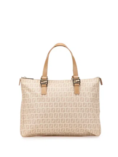 Pre-owned Fendi 2000-2010 Zucchino Canvas Tote Bag In Brown