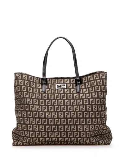 Pre-owned Fendi 2000-2010 Zucchino Canvas Tote Bag In Brown
