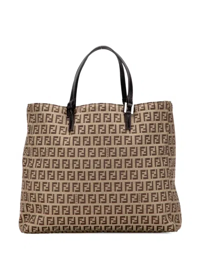 Pre-owned Fendi 2000-2010 Zucchino Canvas Tote Bag In Brown