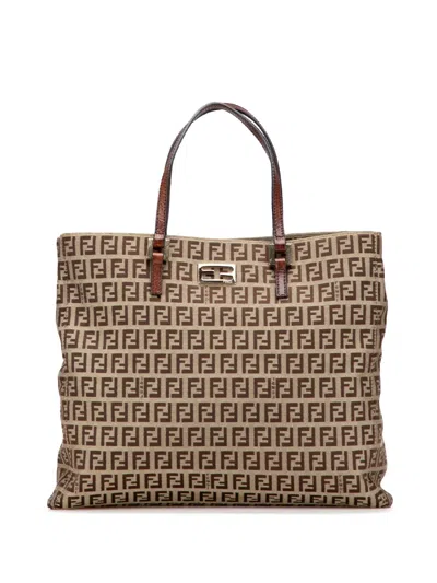 Pre-owned Fendi 2000-2010 Zucchino Canvas Tote Bag In Brown