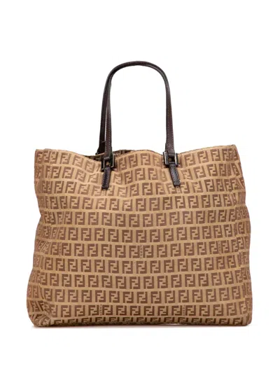 Pre-owned Fendi 2000-2010 Zucchino Canvas Tote Bag In Brown
