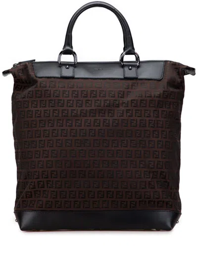 Pre-owned Fendi 2000-2010 Zucchino Canvas Tote Bag In Brown