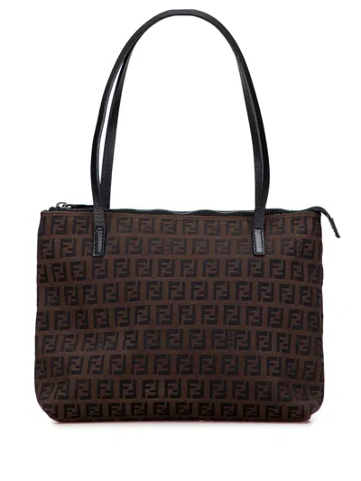 Pre-owned Fendi 2000-2010 Zucchino Canvas Tote Bag In Brown