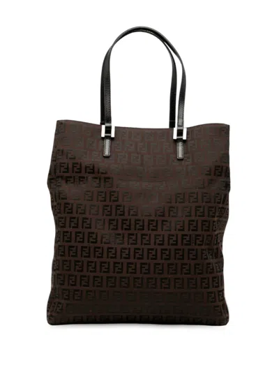 Pre-owned Fendi 2000-2010 Zucchino Canvas Tote Bag In Brown
