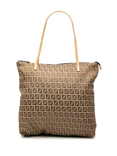 Pre-owned Fendi 2000-2010 Zucchino Canvas Tote Bag In Brown