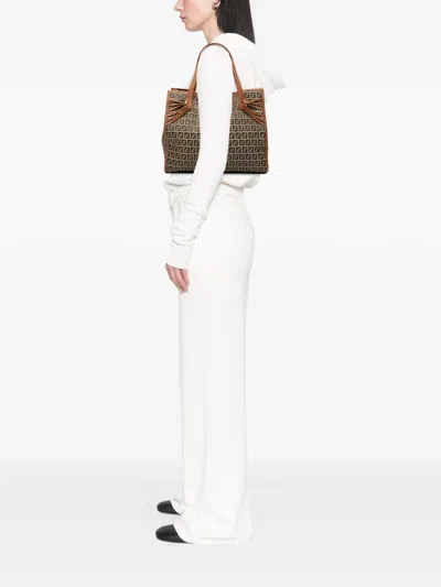 Pre-owned Fendi 2000-2010 Zucchino Canvas Tote Bag In Brown