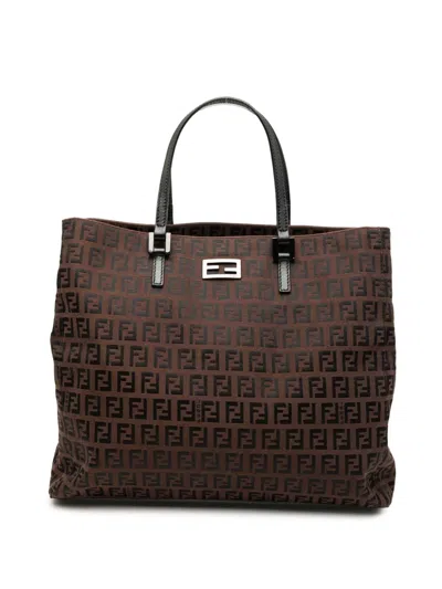 Pre-owned Fendi 2000-2010 Zucchino Canvas Tote Bag In Brown