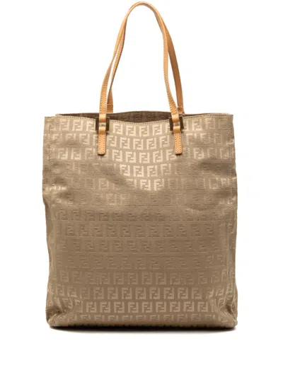 Pre-owned Fendi 2000-2010 Zucchino Canvas Tote Bag In Brown