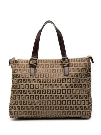 Pre-owned Fendi 2000-2010 Zucchino Canvas Tote Bag In Brown