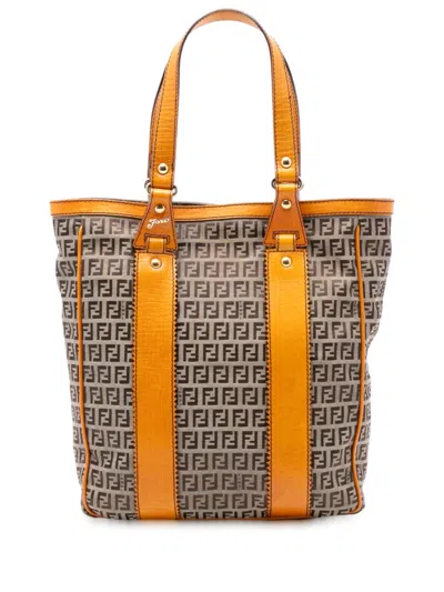 Pre-owned Fendi 2000-2010 Zucchino Canvas Tote Bag In Brown