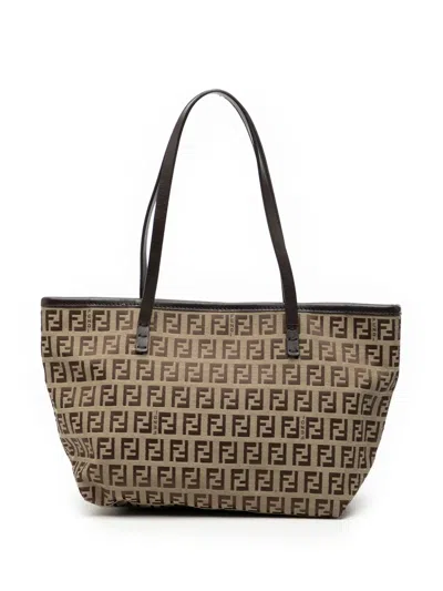 Pre-owned Fendi 2000-2010 Zucchino Canvas Tote Bag In Brown