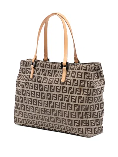 Pre-owned Fendi 2000-2010 Zucchino Canvas Tote Bag In Brown